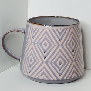 Lines Pattern Coffee Tea Mug 21 Oz Fire Glazed Gray & Soft Pink by B Harbor